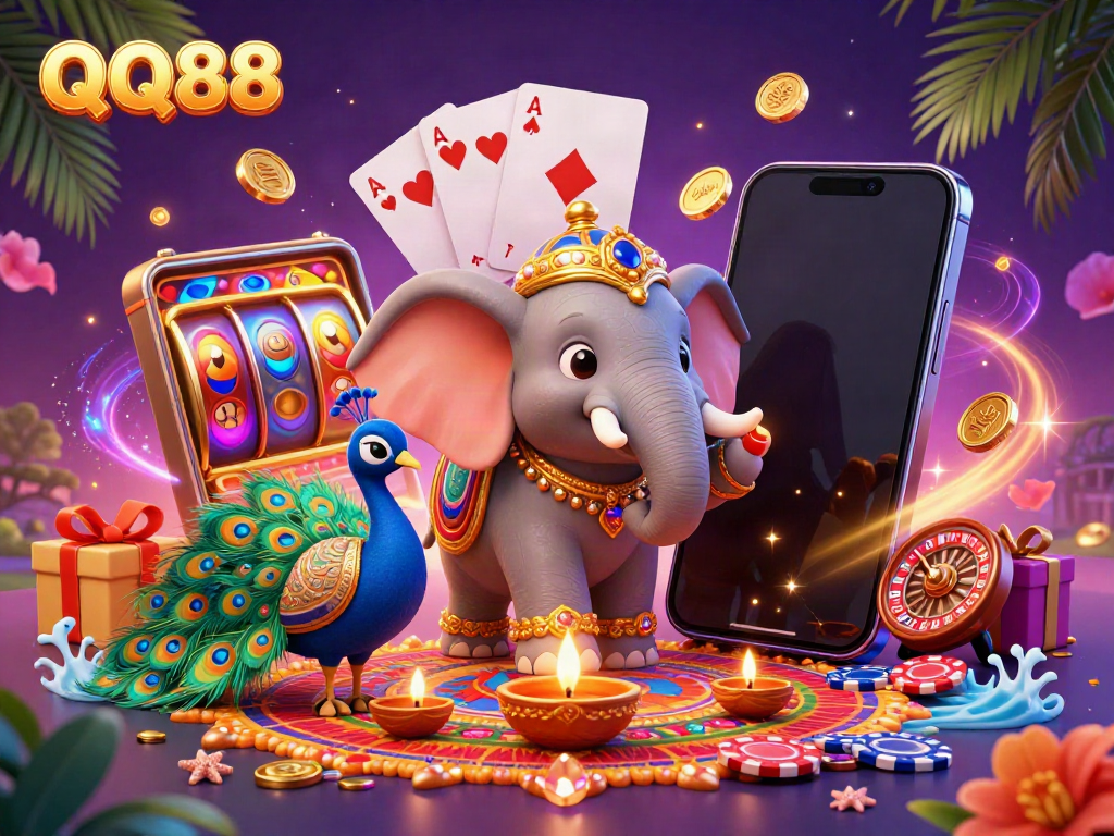 Experience the vibrant and engaging world of QQ88 with a colorful illustration showcasing action-packed gaming elements.
