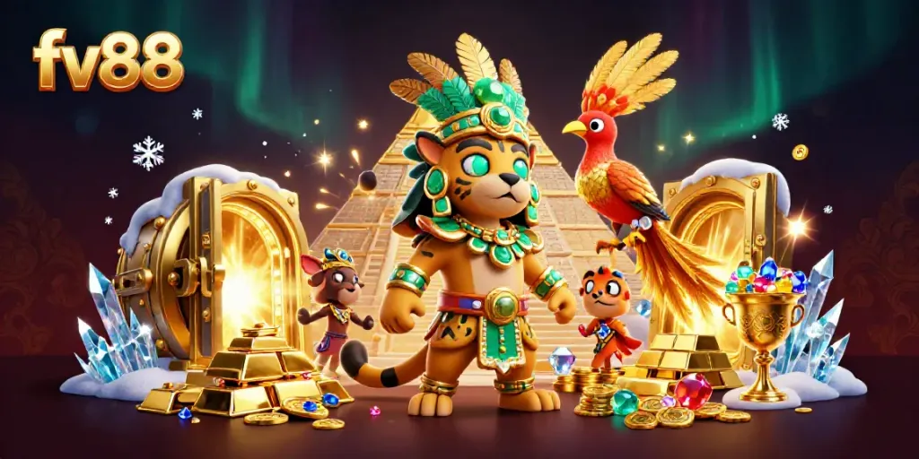 Experience exhilarating gaming at fv88 with vibrant Caribbean-inspired casino illustrations.