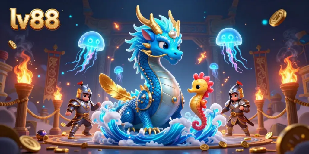 Experience the excitement of lv88's online gaming with vibrant casino visuals and engaging characters.