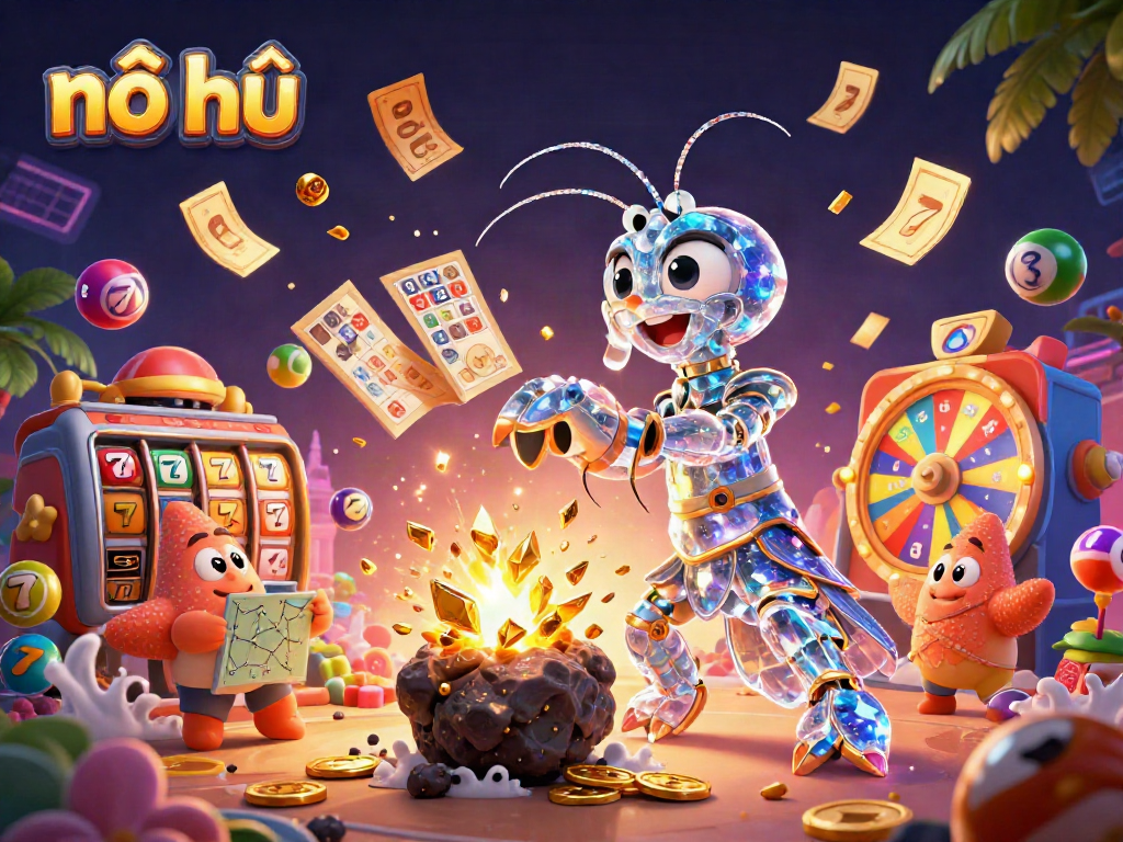 Experience the excitement of nổ hũ with vibrant casino elements and an action-packed scene featuring a mantis shrimp.