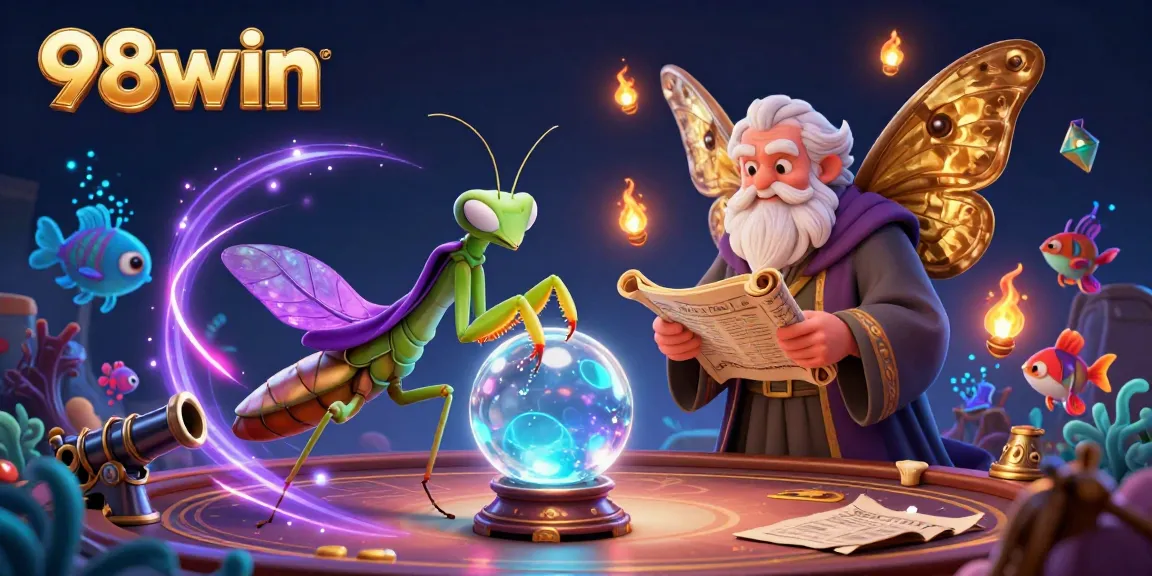 Experience engaging fish shooting action at 98win with vibrant underwater elements, sea creatures, and fortune tellers.