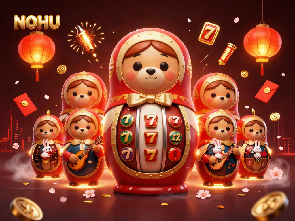 NOHU bears reveal hidden casino dealer outfits in an enchanting, festive atmosphere.