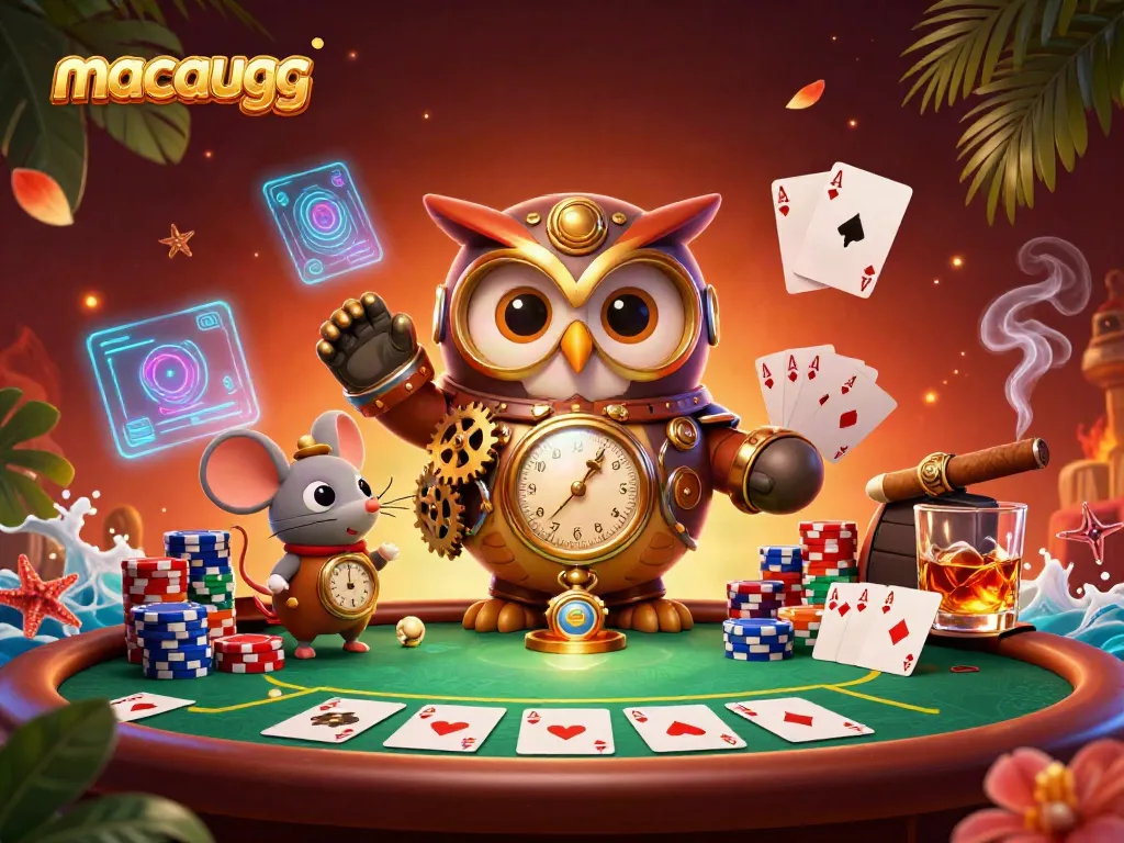 Explore vibrant casino scenes with macaugg and steampunk elements, showcasing card games and rich visuals.