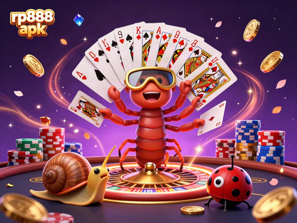 Experience the excitement of casino gaming with rp888 apk in this vibrant 3D illustration featuring animated characters and casino elements.