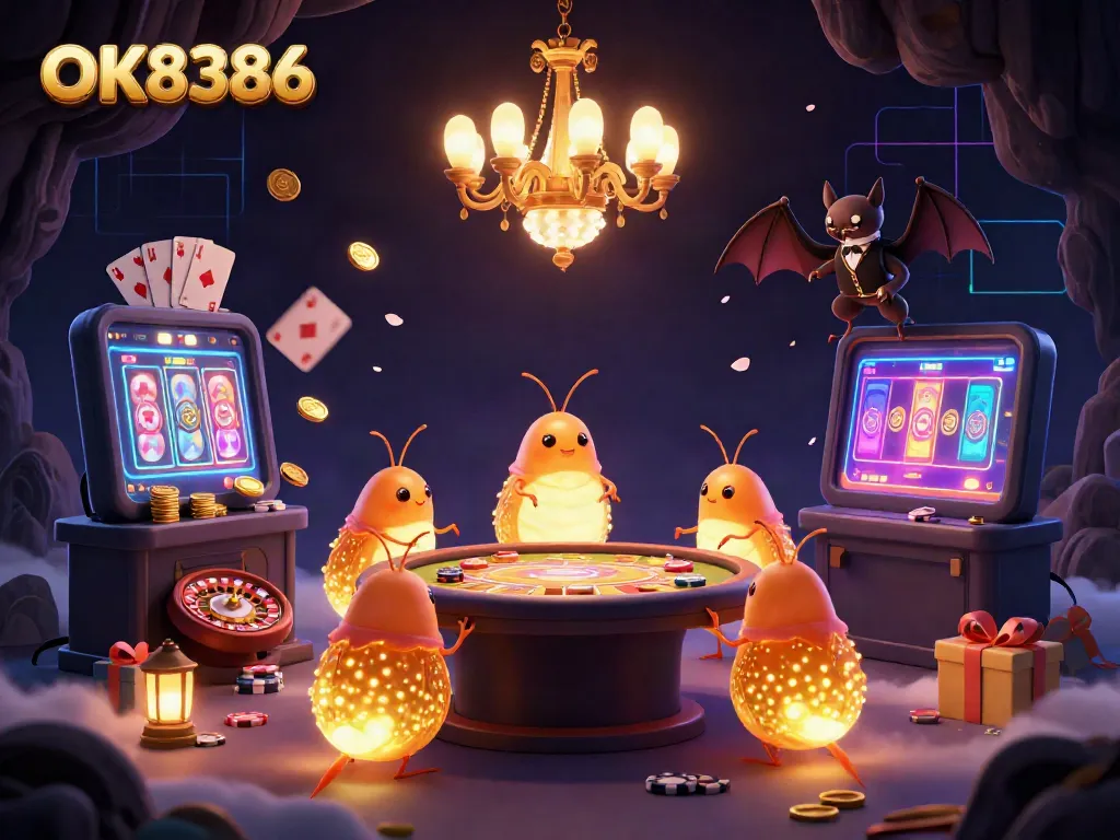 Engage with the vibrant glowworm-themed casino experience at OK8386, showcasing its lively features and gaming elements.