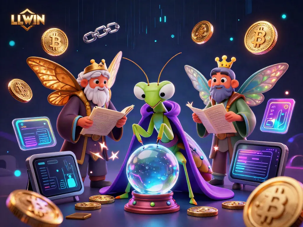 Engage in thrilling LLWIN casino adventures with a 3D mantis fortune teller and golden moth librarian.