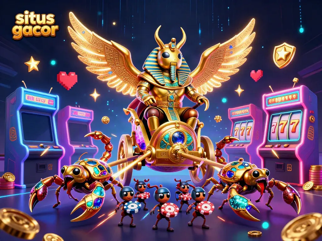 Experience the excitement of situs gacor with a vivid 3D casino scene showcasing dynamic game elements and vibrant energy.