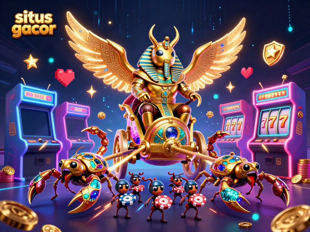 Experience the excitement of situs gacor with a vivid 3D casino scene showcasing dynamic game elements and vibrant energy.