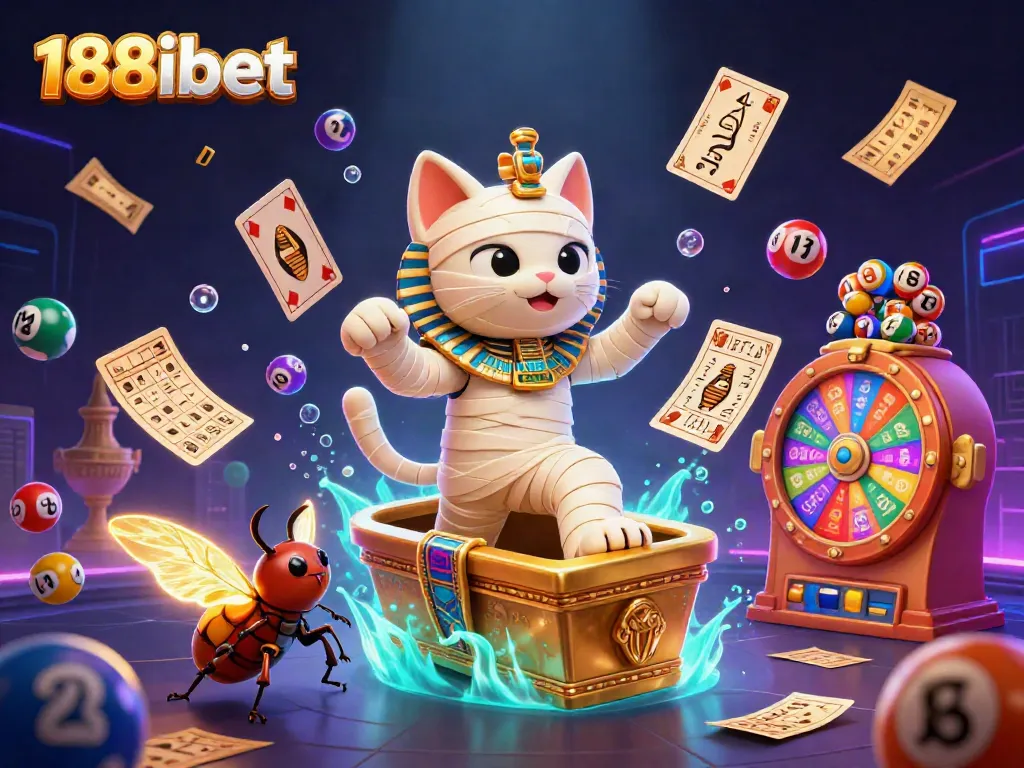 Experience thrilling gameplay with 188ibet as the mummy cat bursts from its sarcophagus amid exciting casino elements.