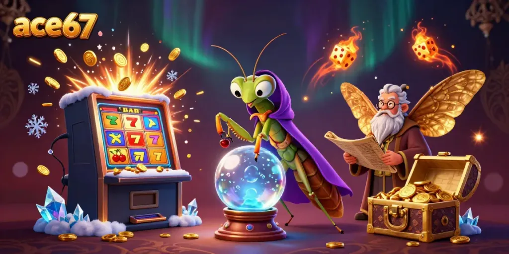 Experience exciting jackpots with ace67 in a vibrant 3D casino scene featuring mystical fortune tellers.