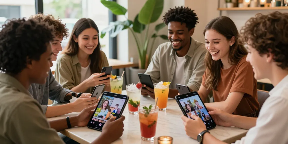 Friends enjoying drinks in a cafe while laughing at "look at these guys" memes.