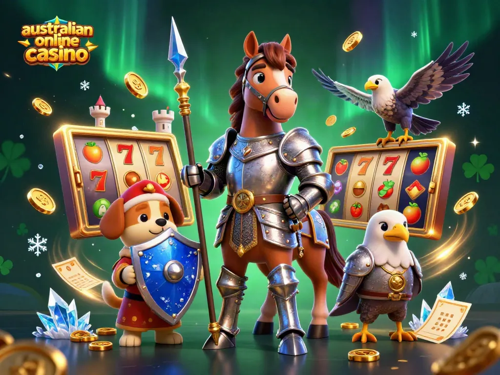 Experience the thrill of the australian online casino with a knight, a squire, and a falcon amidst dynamic game elements.