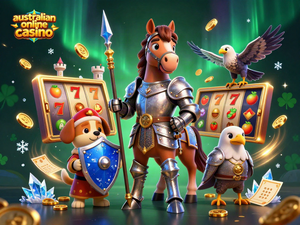 Experience the thrill of the australian online casino with a knight, a squire, and a falcon amidst dynamic game elements.