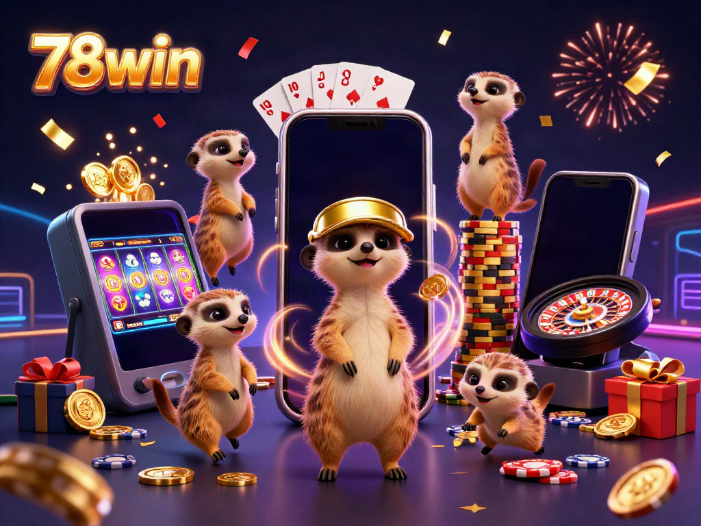 Experience thrilling casino action with 78win's meerkat dealers in vibrant 3D illustration.