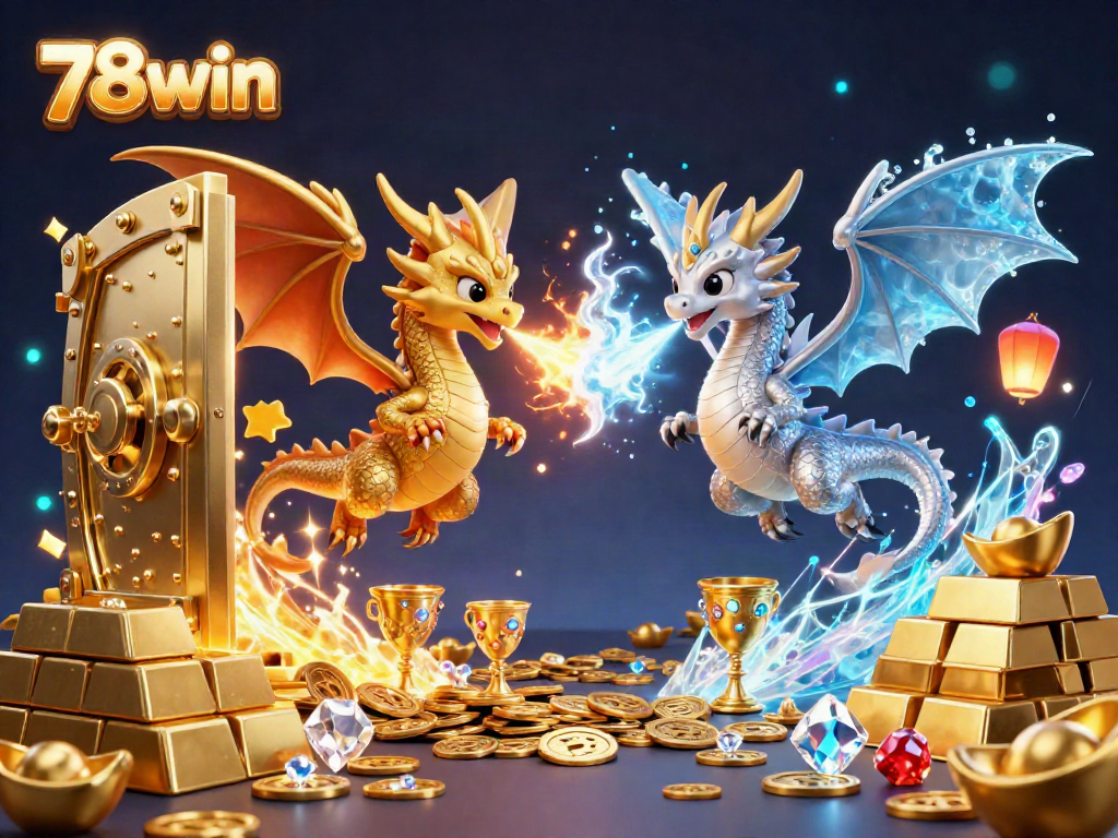 Experience thrilling action with 78win as dragons soar amidst treasures and gems in this vibrant casino scene.
