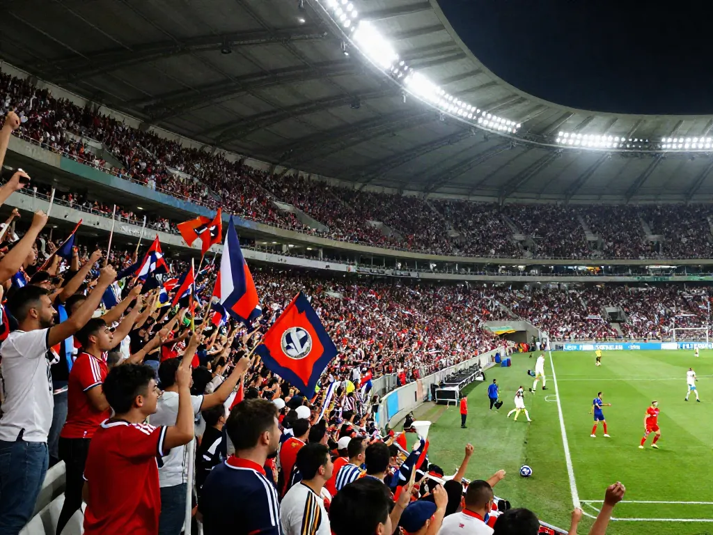 Intense football match scene showing fans cheering passionately during a game, highlighting ข่าวกีฬาฟุตบอล excitement.