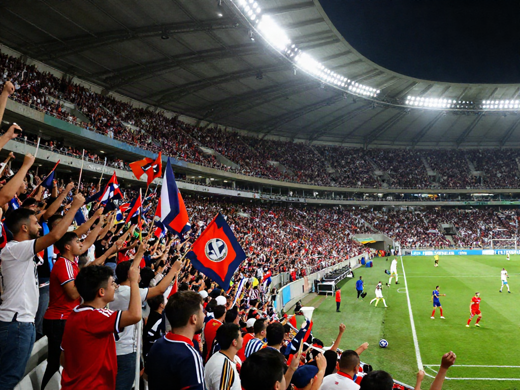 Intense football match scene showing fans cheering passionately during a game, highlighting ข่าวกีฬาฟุตบอล excitement.
