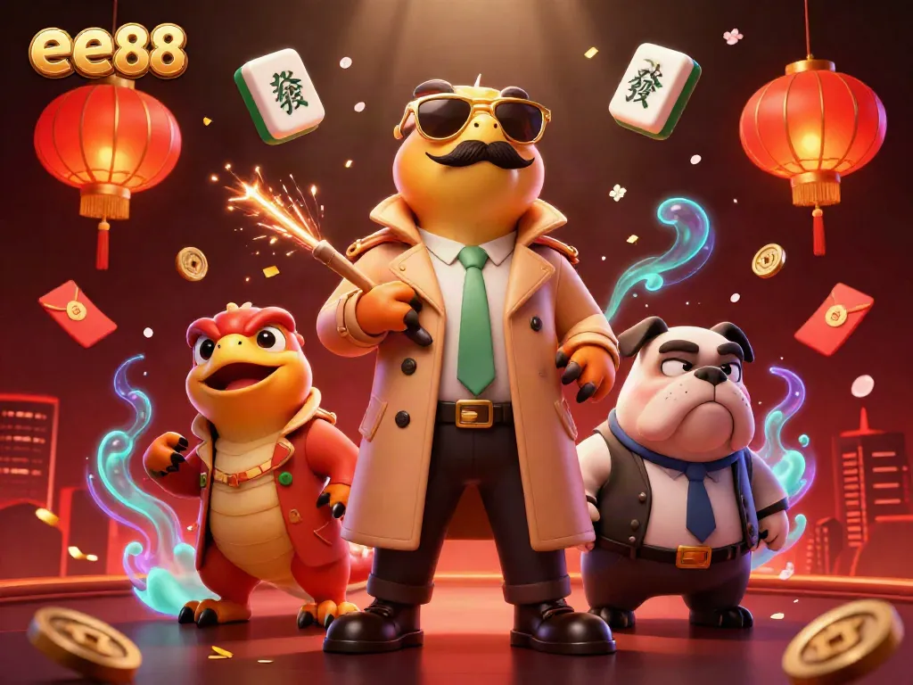 Experience the thrill at ee88 with cartoon raptors in a trench coat, aiming for VIP access in a dynamic casino scene.