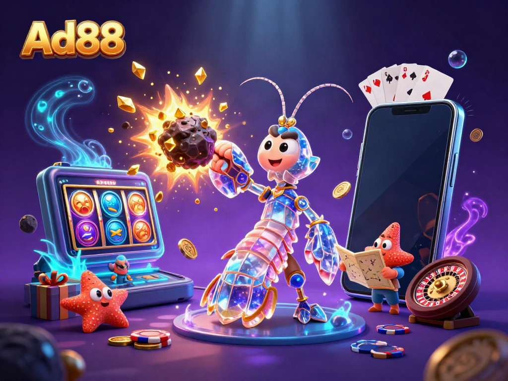 Experience thrilling gameplay with Ad88 at this vibrant, dynamic casino illustration.