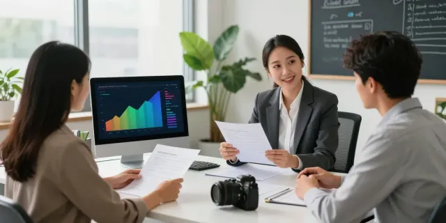 Financial advisor discussing Alberta loans with clients in an inviting office.