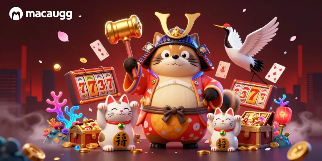 Engage with macaugg's vibrant world of online slots, featuring cheerful characters and gold-filled treasures.