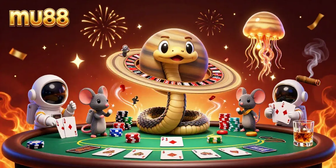Join the excitement at mu88 with a vibrant casino scene featuring animated characters and dynamic gameplay elements.