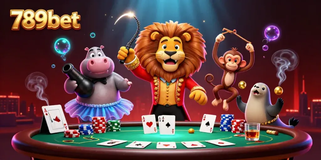 Engage in thrilling casino action with vibrant 789bet scene featuring unique characters and game elements.