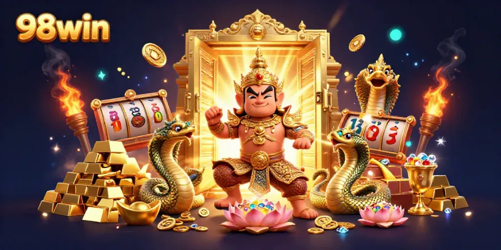 Engage with thrilling 98win gaming action featuring vibrant characters in a rich casino atmosphere.